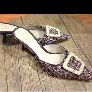 NEW size 7 Tweed Mules with Gold Accents